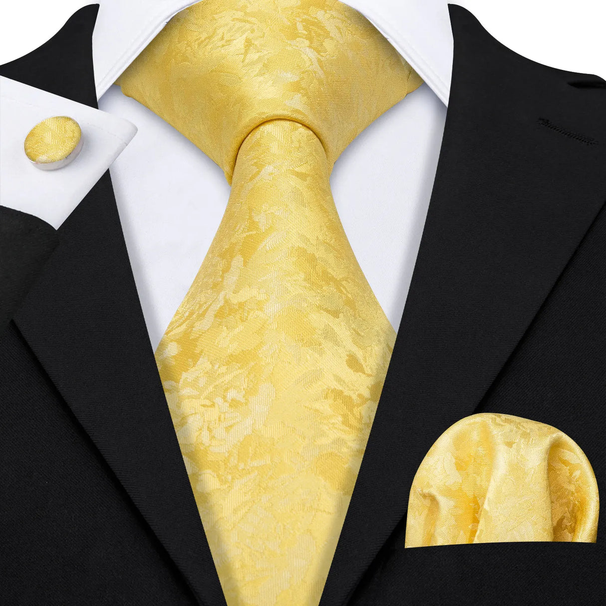 yellow floral pattern tie set