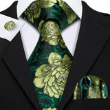 green gold floral pattern tie set