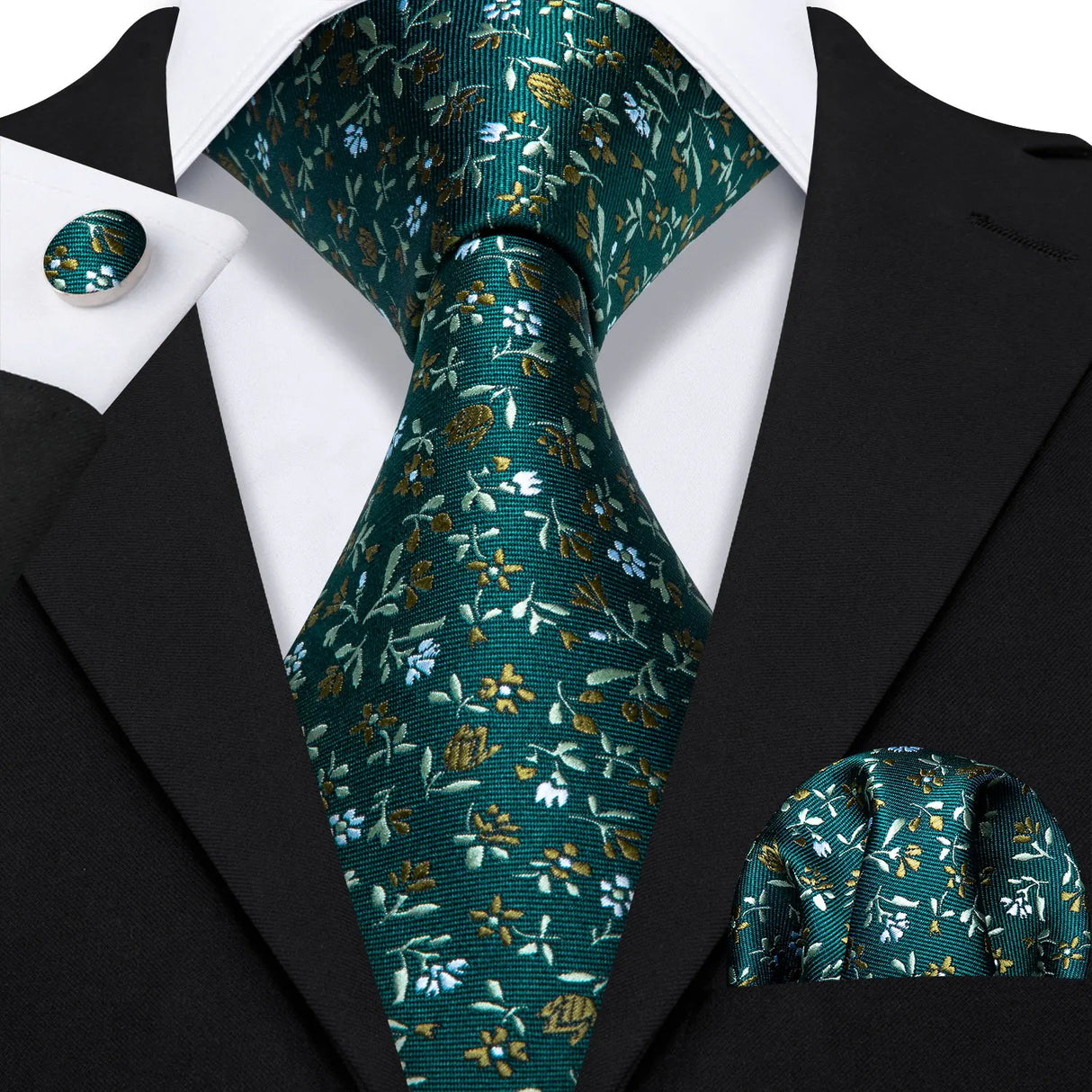 green floral pattern tie set
