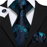 black blue floral pattern tie set
