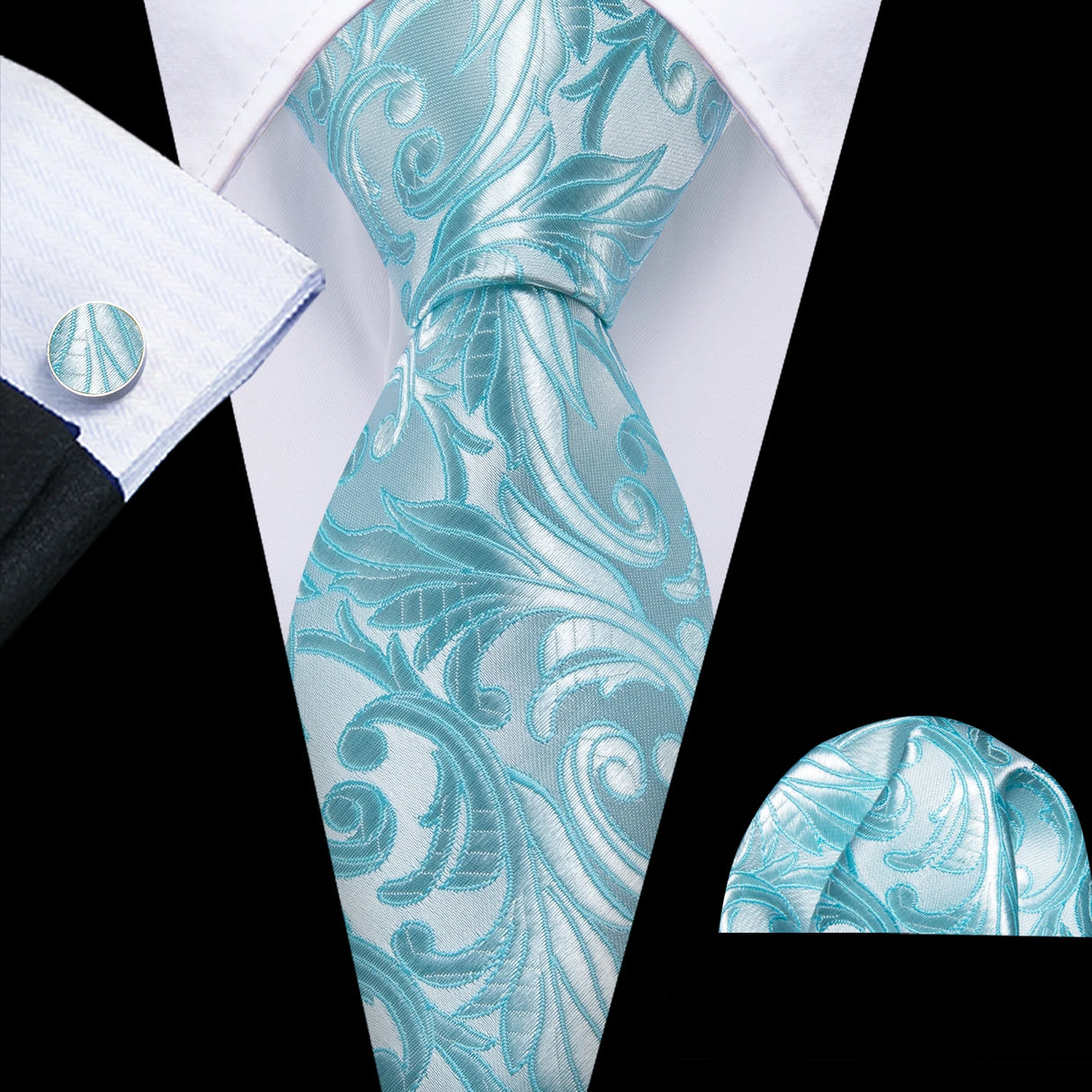 blue floral pattern tie set