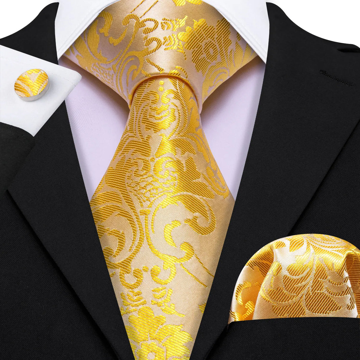 gold floral pattern tie set