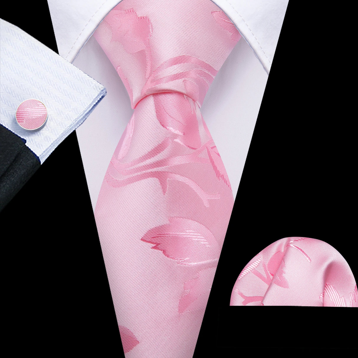 pink leaves pattern tie set