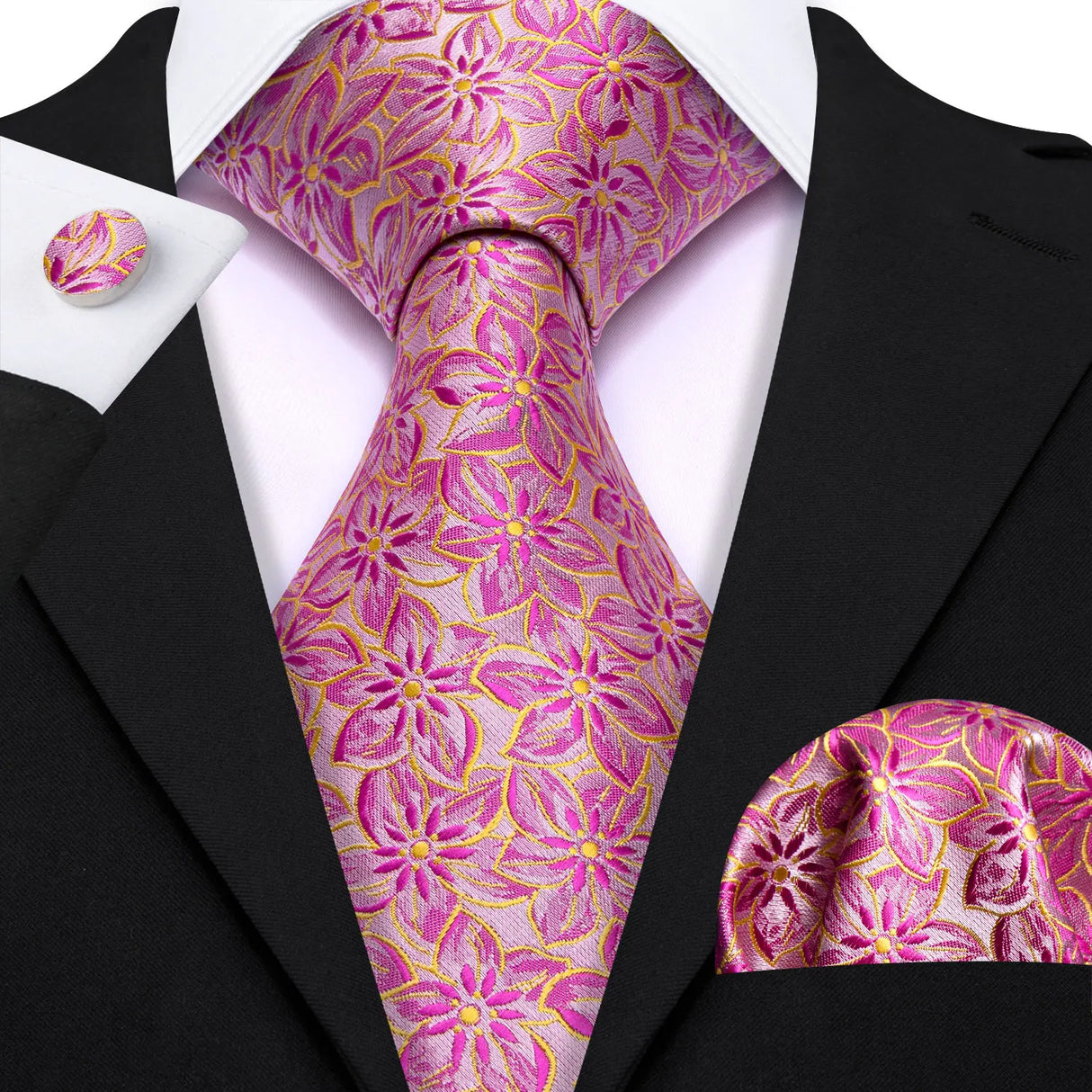pink floral pattern tie set