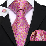 pink floral pattern tie set