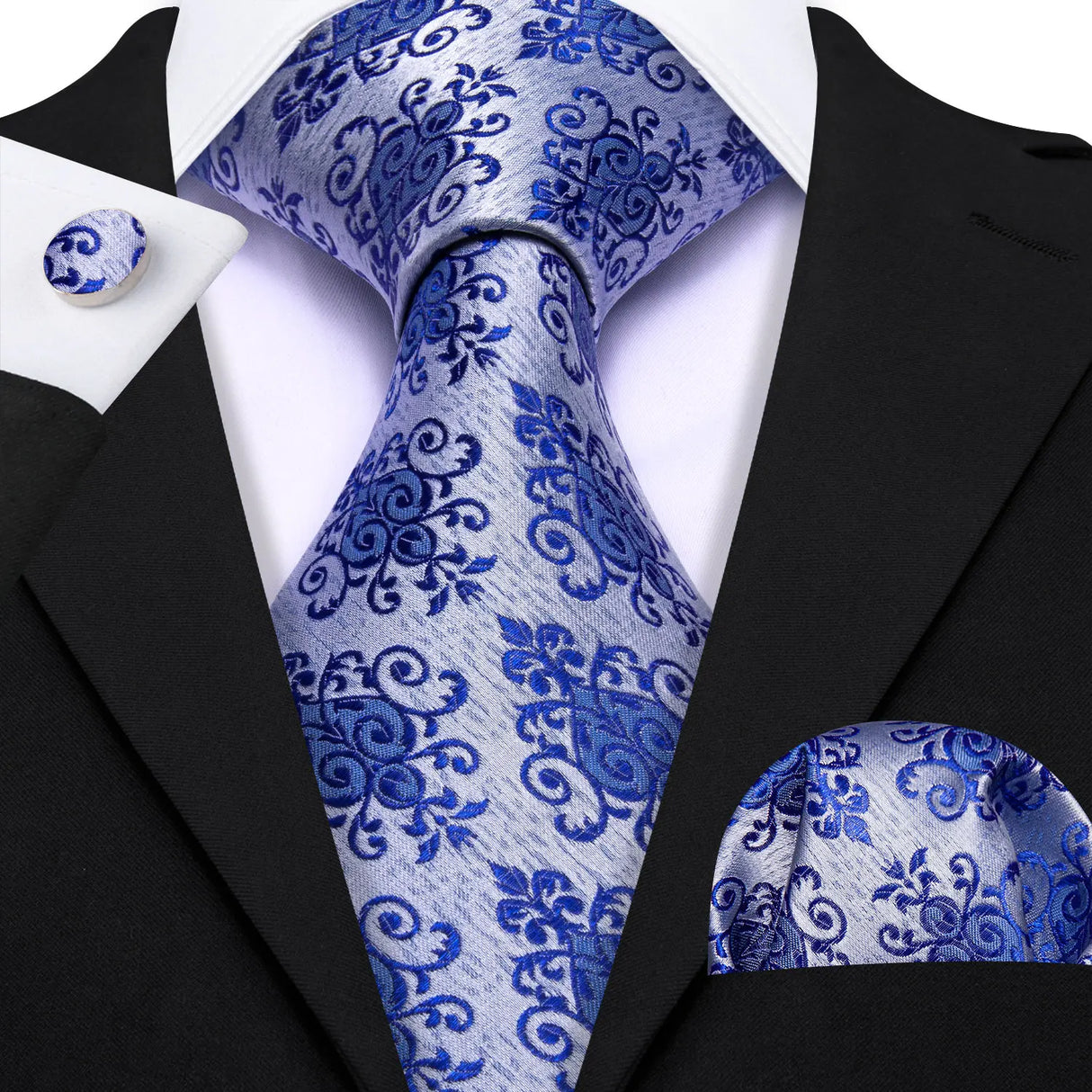 blue floral pattern tie set