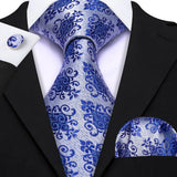 blue floral pattern tie set