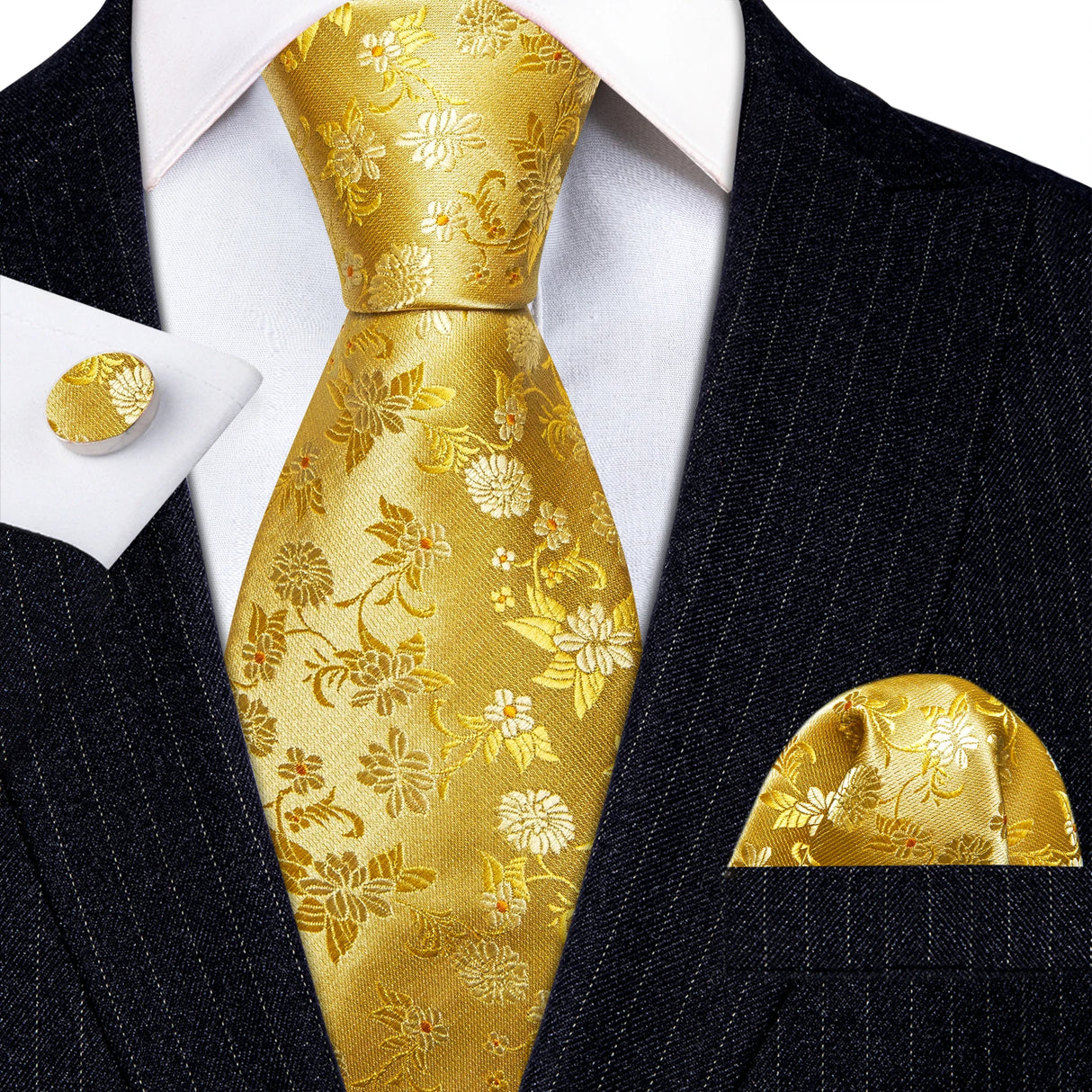 gold floral pattern tie set