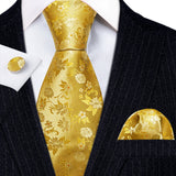 gold floral pattern tie set
