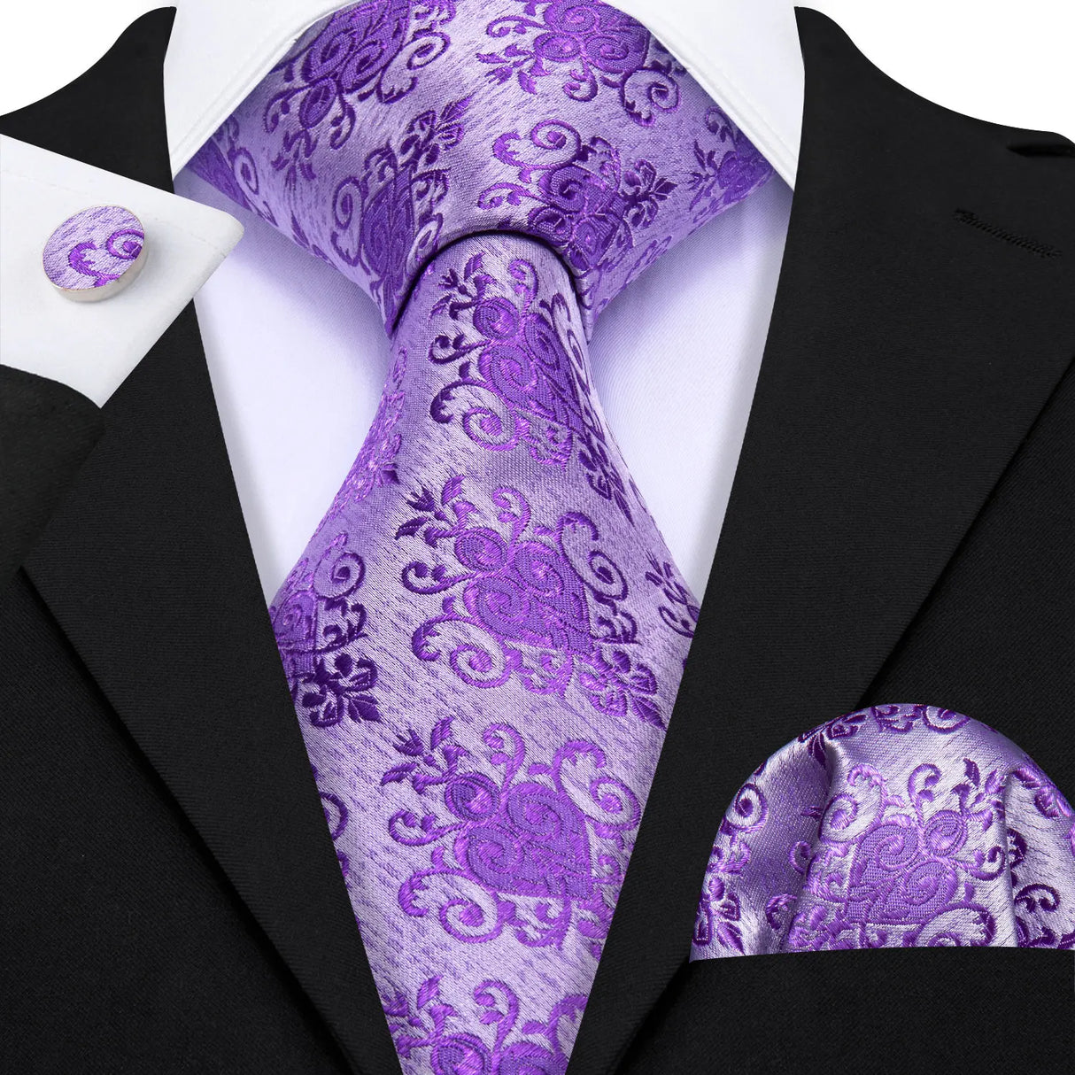 purple floral pattern tie set