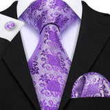 purple floral pattern tie set