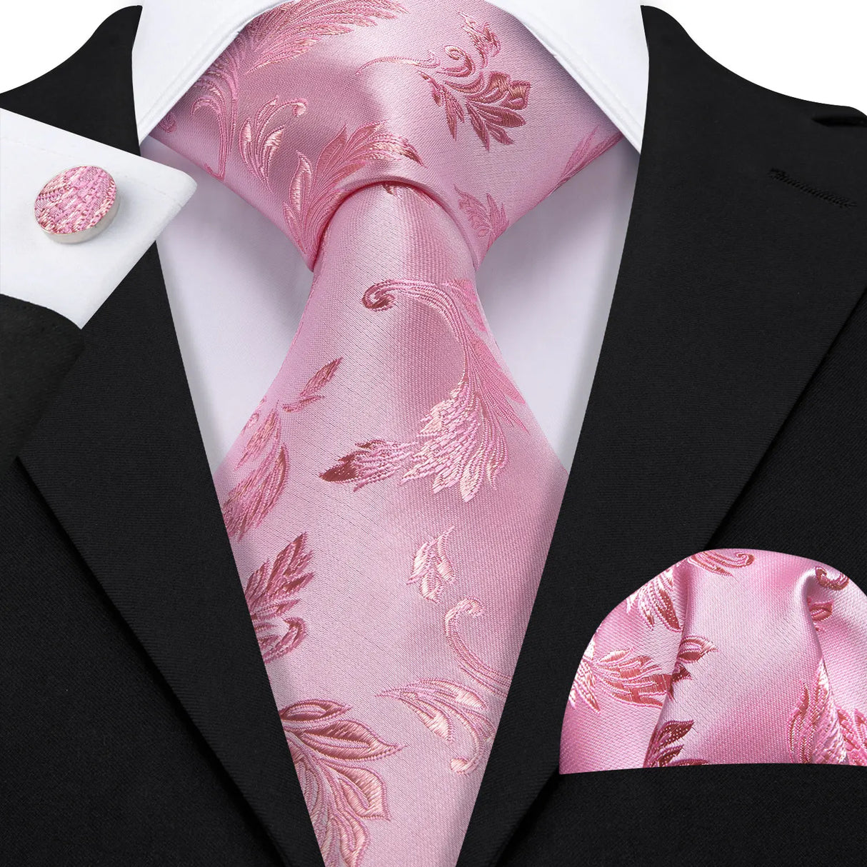 pink floral pattern tie set
