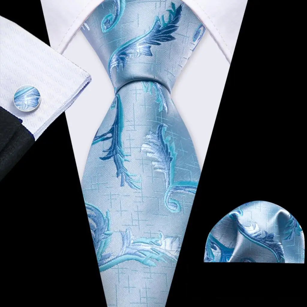 blue leaves pattern tie set