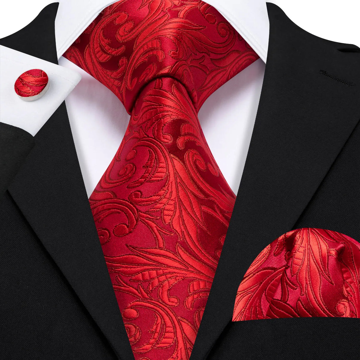 red floral pattern tie set