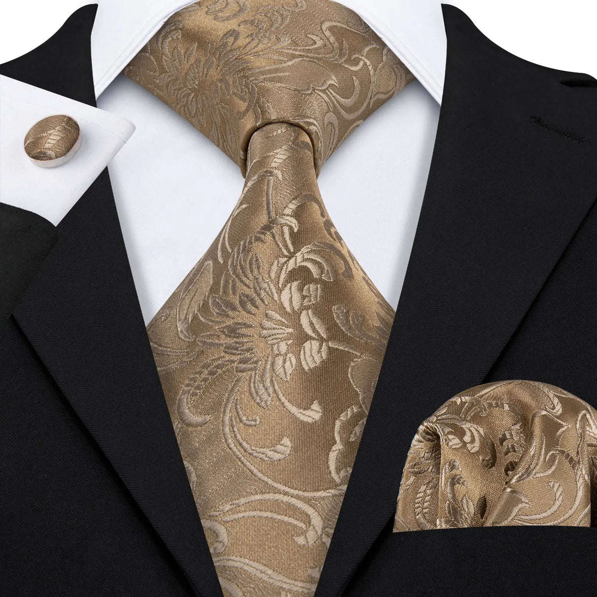 brown floral pattern tie set
