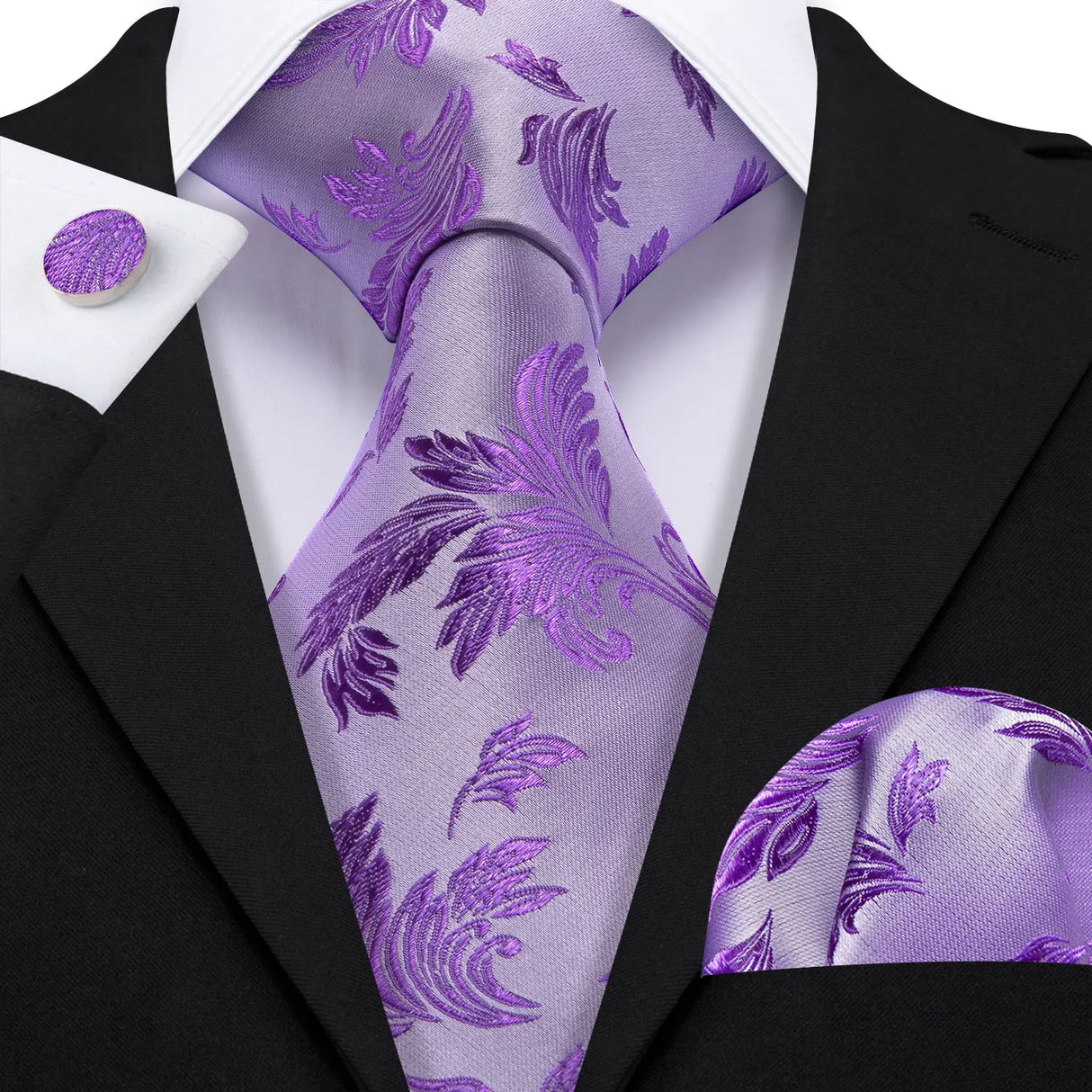 purple floral pattern tie set