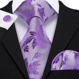 purple floral pattern tie set