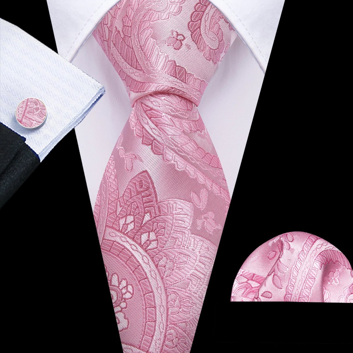 pink floral pattern tie set
