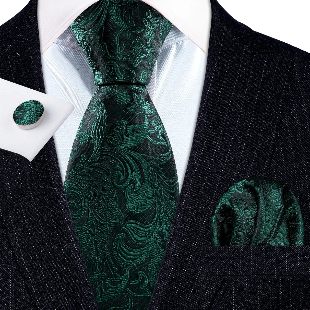 black green floral pattern tie set