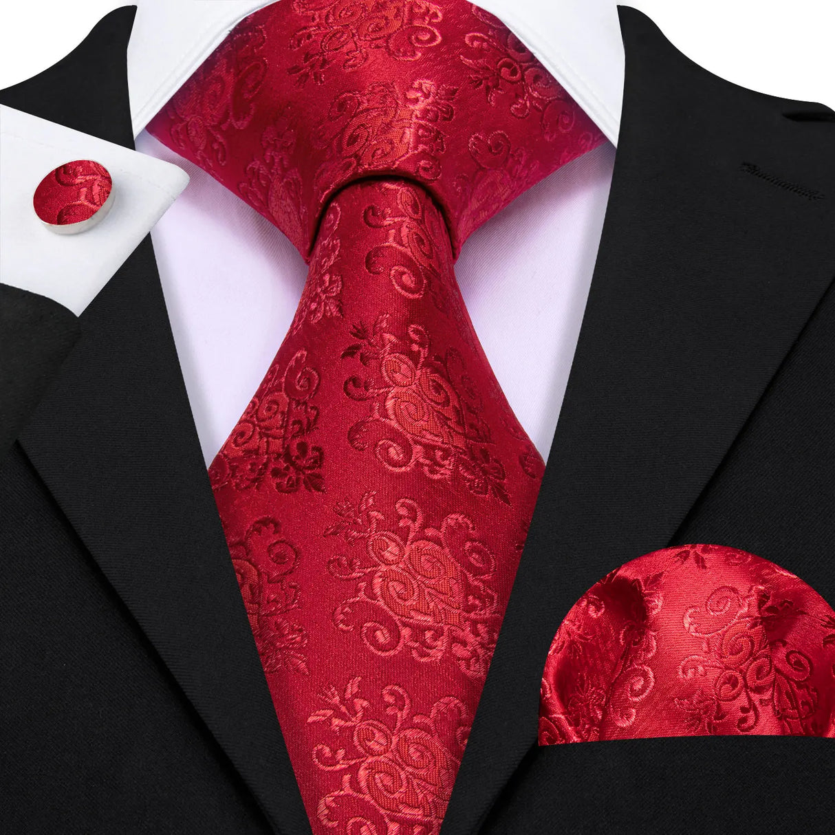 red floral pattern tie set