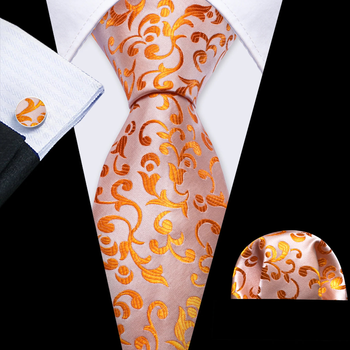 pink orange floral pattern tie set