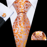 pink orange floral pattern tie set