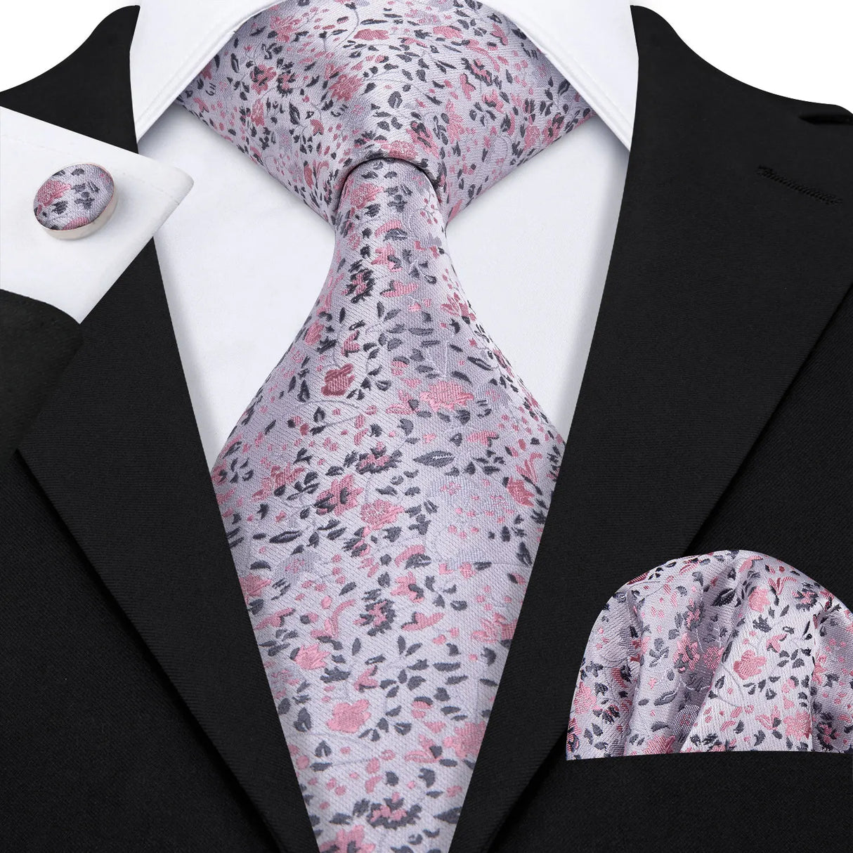 pink floral pattern tie set