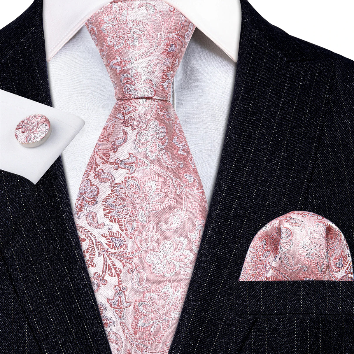 pink floral pattern tie set