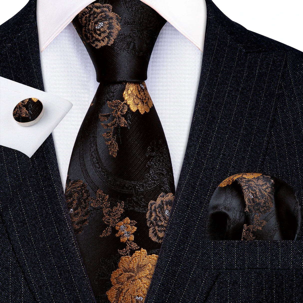 pink gold floral pattern tie set