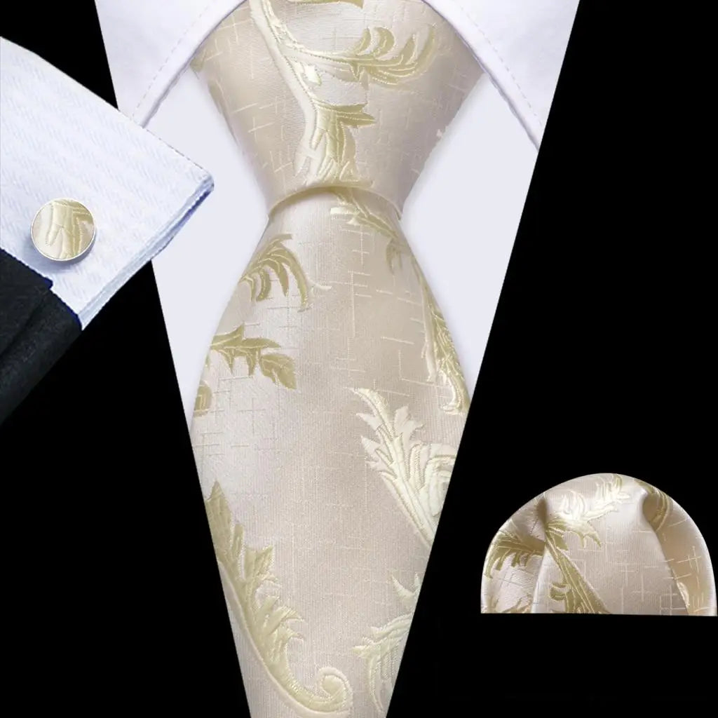 beige floral pattern tie set