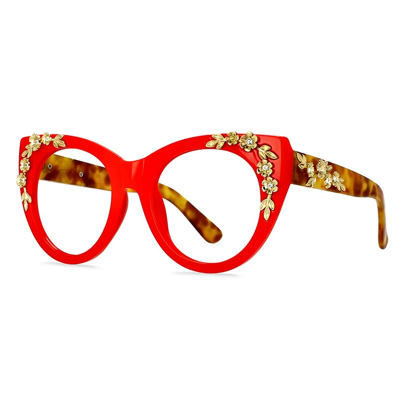 red brown flower design glasses