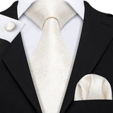 White Flower Silk Men Tie Handkerchief Cufflink