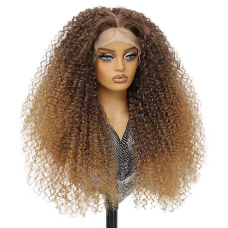 Fluffy 13x5x1.5 Long Ombre Kinky Curly Synthetic Lace Wig