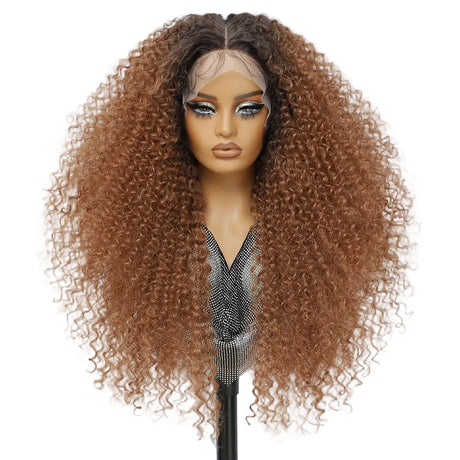 Fluffy 13x5x1.5 Long Ombre Kinky Curly Synthetic Lace Wig