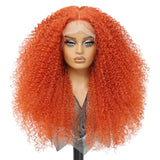 Orange Fluffy 13x5x1.5 Long Ombre Kinky Curly Synthetic Lace Wig