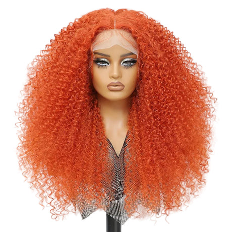 Orange Fluffy 13x5x1.5 Long Ombre Kinky Curly Synthetic Lace Wig