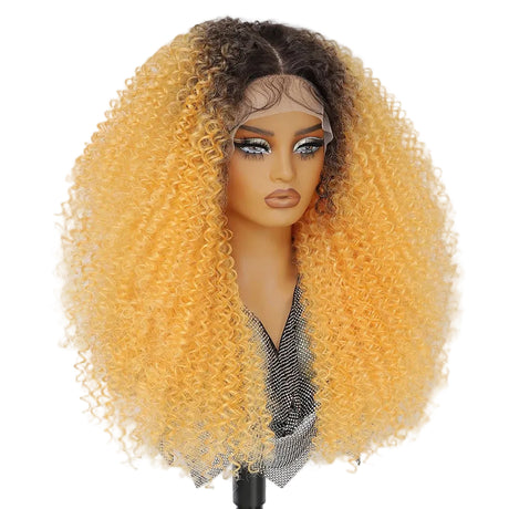 Fluffy 13x5x1.5 Long Ombre Kinky Curly Synthetic Lace Wig