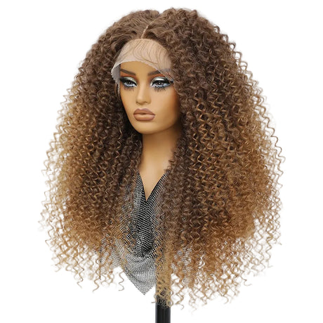 Fluffy 13x5x1.5 Long Ombre Kinky Curly Synthetic Lace Wig