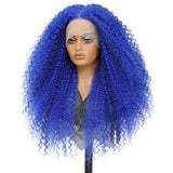 Blue Fluffy 13x5x1.5 Long Ombre Kinky Curly Synthetic Lace Wig