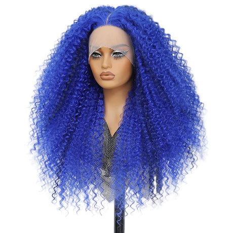 Blue Fluffy 13x5x1.5 Long Ombre Kinky Curly Synthetic Lace Wig