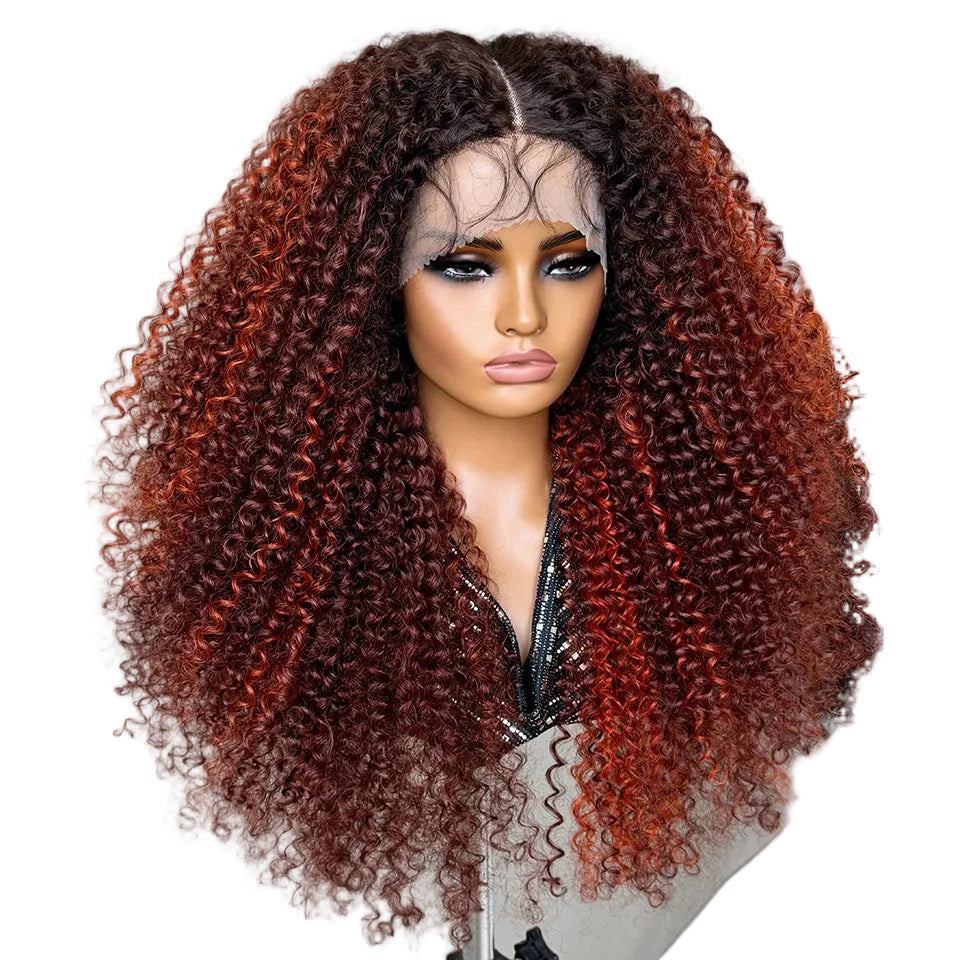 Fluffy 13x5x1.5 Long Ombre Kinky Curly Synthetic Lace Wig
