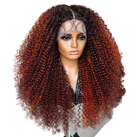 Fluffy 13x5x1.5 Long Ombre Kinky Curly Synthetic Lace Wig