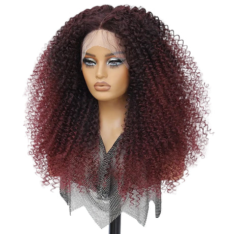 Fluffy 13x5x1.5 Long Ombre Kinky Curly Synthetic Lace Wig