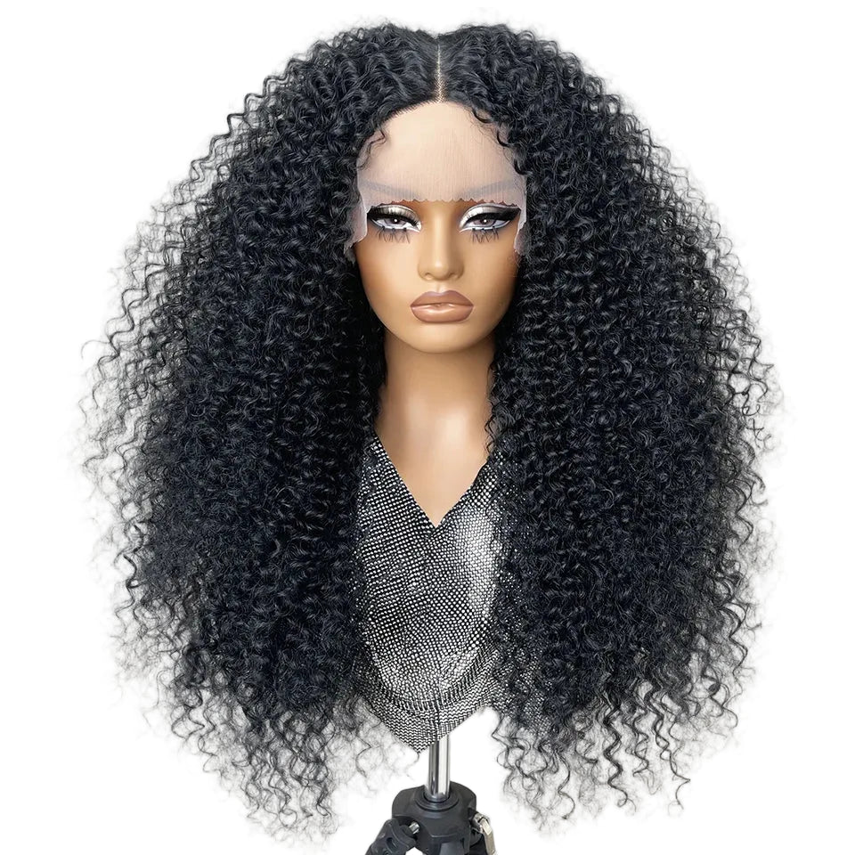 Black Fluffy 13x5x1.5 Long Ombre Kinky Curly Synthetic Lace Wig