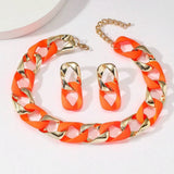 Orange Fluorescent Color Acrylic Spliced Chocker Jewelry Set