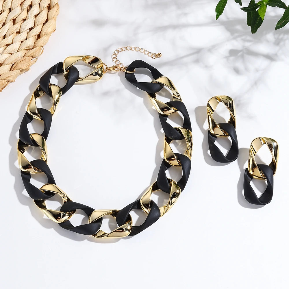 Black Fluorescent Color Acrylic Spliced Chocker Jewelry Set
