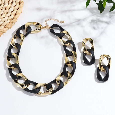 Black Fluorescent Color Acrylic Spliced Chocker Jewelry Set