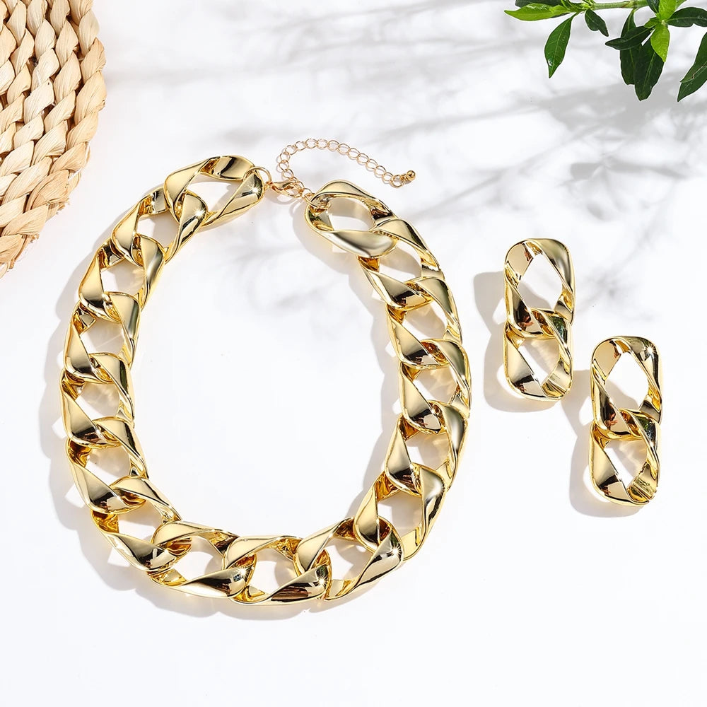Gold Fluorescent Color Acrylic Spliced Chocker Jewelry Set
