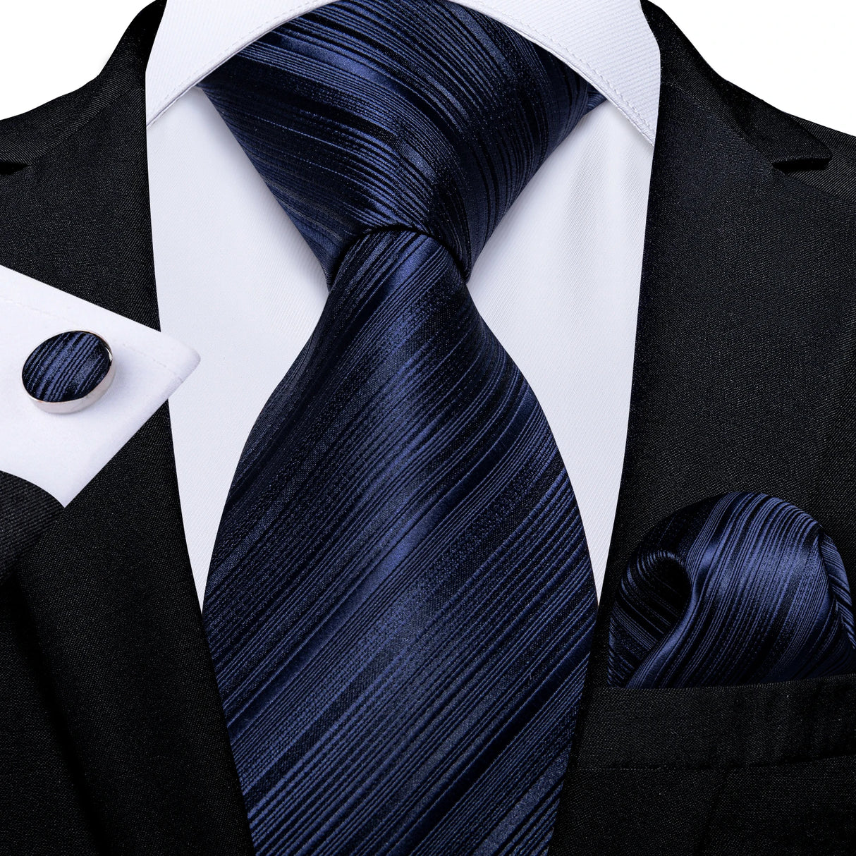 dark blue line pattern necktie set