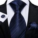 dark blue line pattern necktie set